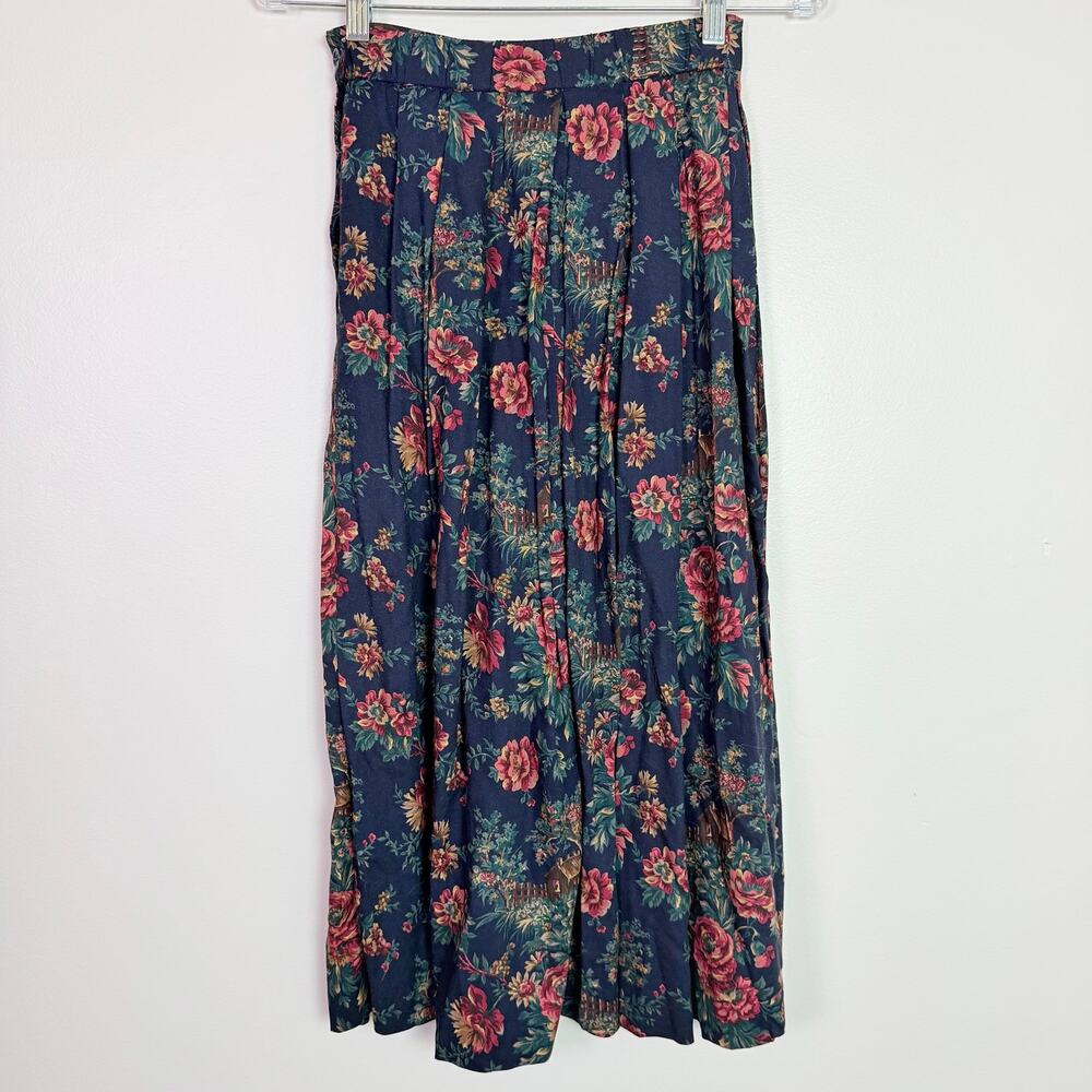 Vintage 90s Koret Floral Rose Midi Skirt Women's 4 Petite Romantic Button Front - Picture 4 of 14